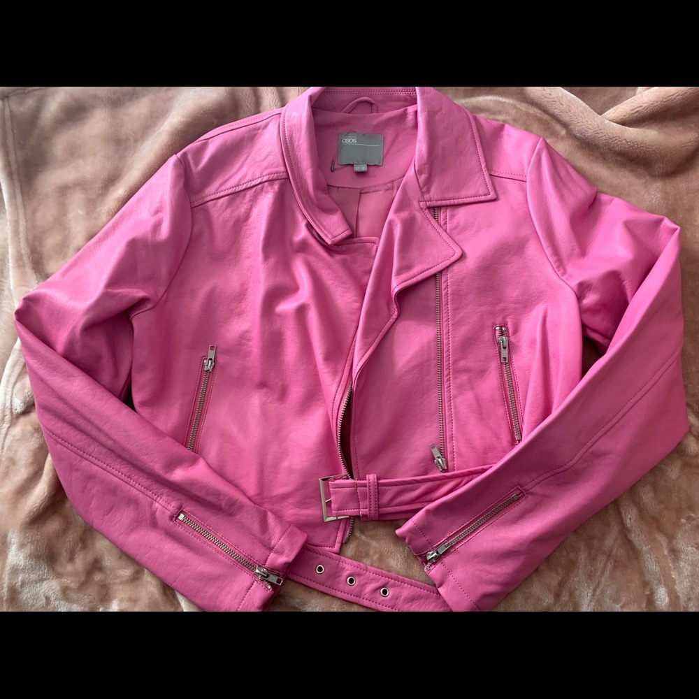 Asos faux leather jacket bubblegum pink